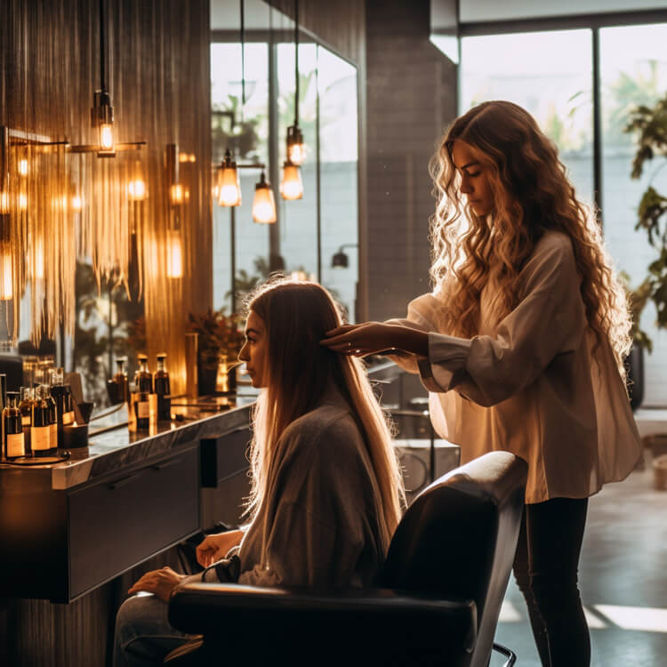 salon stylist is providing hair service to a customer