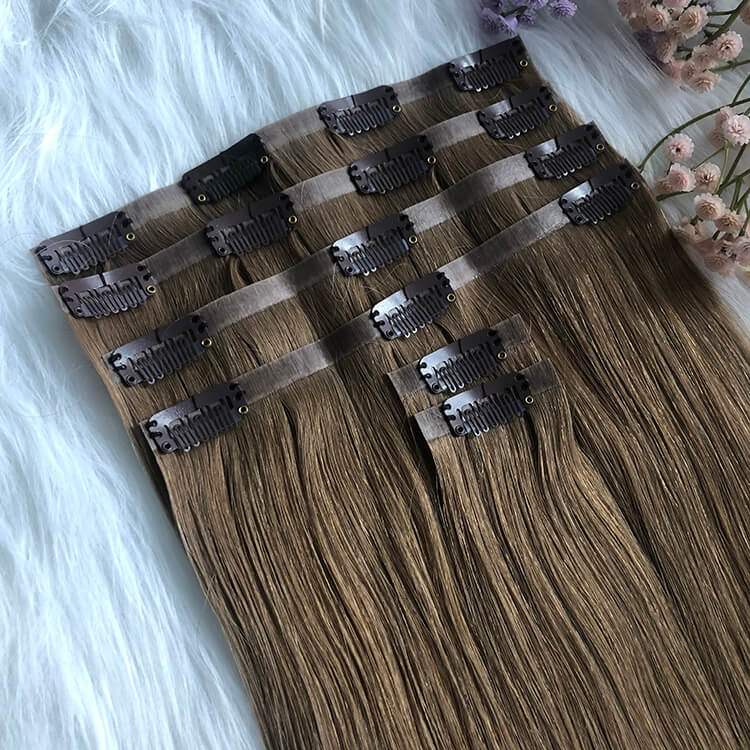 PU Clip In Human Hair Extensions