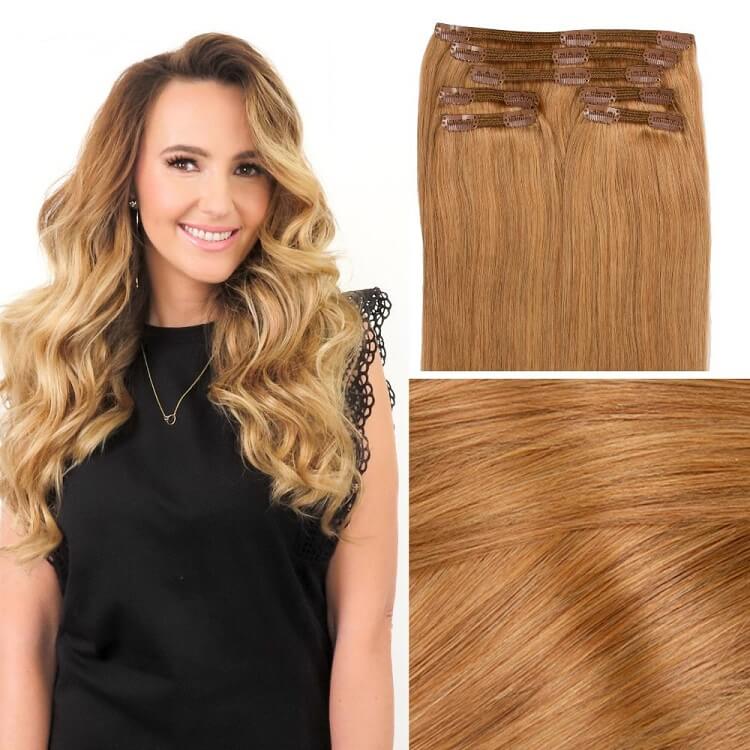 Extensiones de cabello rubio fresa con clip