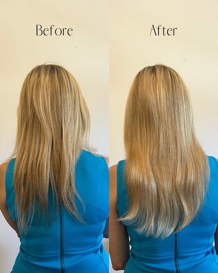 Extensiones de cabello tipo halo: antes y después