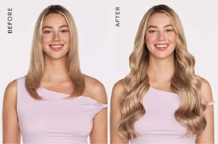 Extensiones de cabello invisibles y sin costuras antes y después